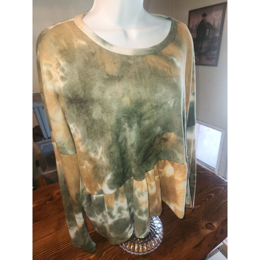 Final Touch Men's Green and Orange Tie Dye Long Sleeve Shirt Flowy Size Medium